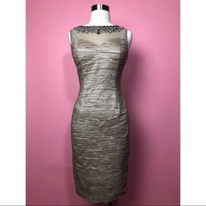 Eliza J Taupe gold embellished sheath dress 4S